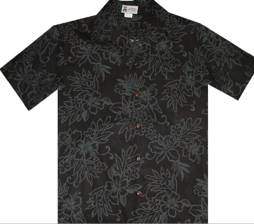 Black Hibiscus Print  Hawaiian Shirt